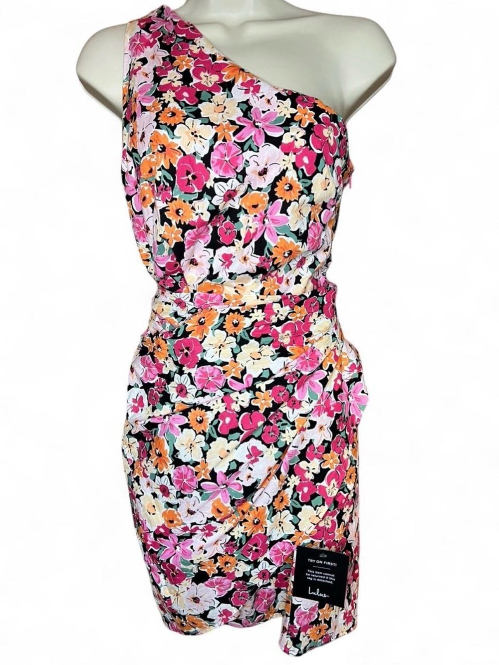Lulu's One-Shoulder Floral Mini Dress Cottagecore Coquette Preppy Fitted Retro